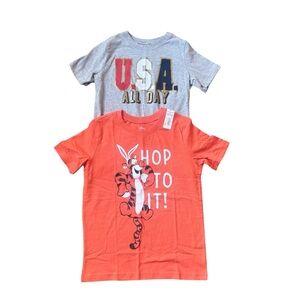 CARTER’S Shirts Boys 7 Gray Orange Short Sleeve NEW Disney Tigger - Lot Of 2